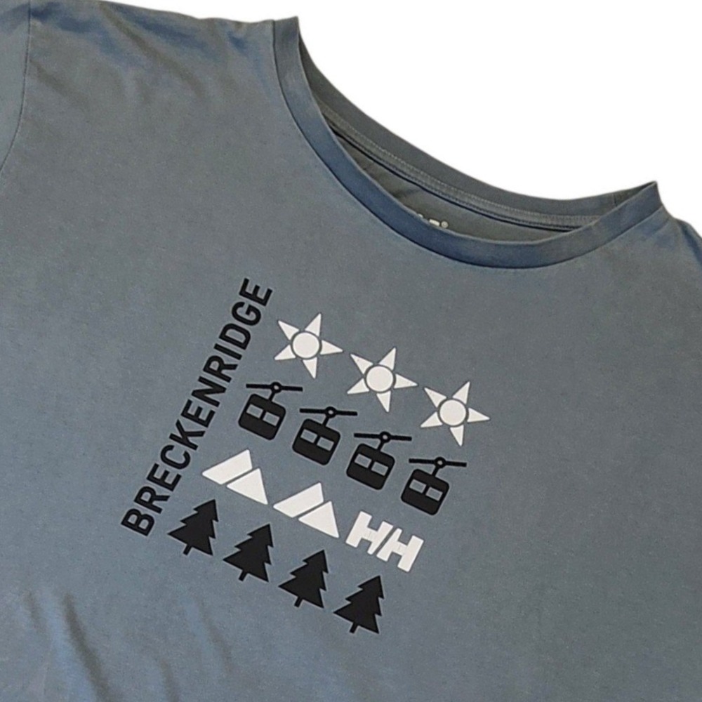 Helly Hansen Breckenridge Ski Resort Graphic T-Shirt Mens XL Blue Gray Short Slv